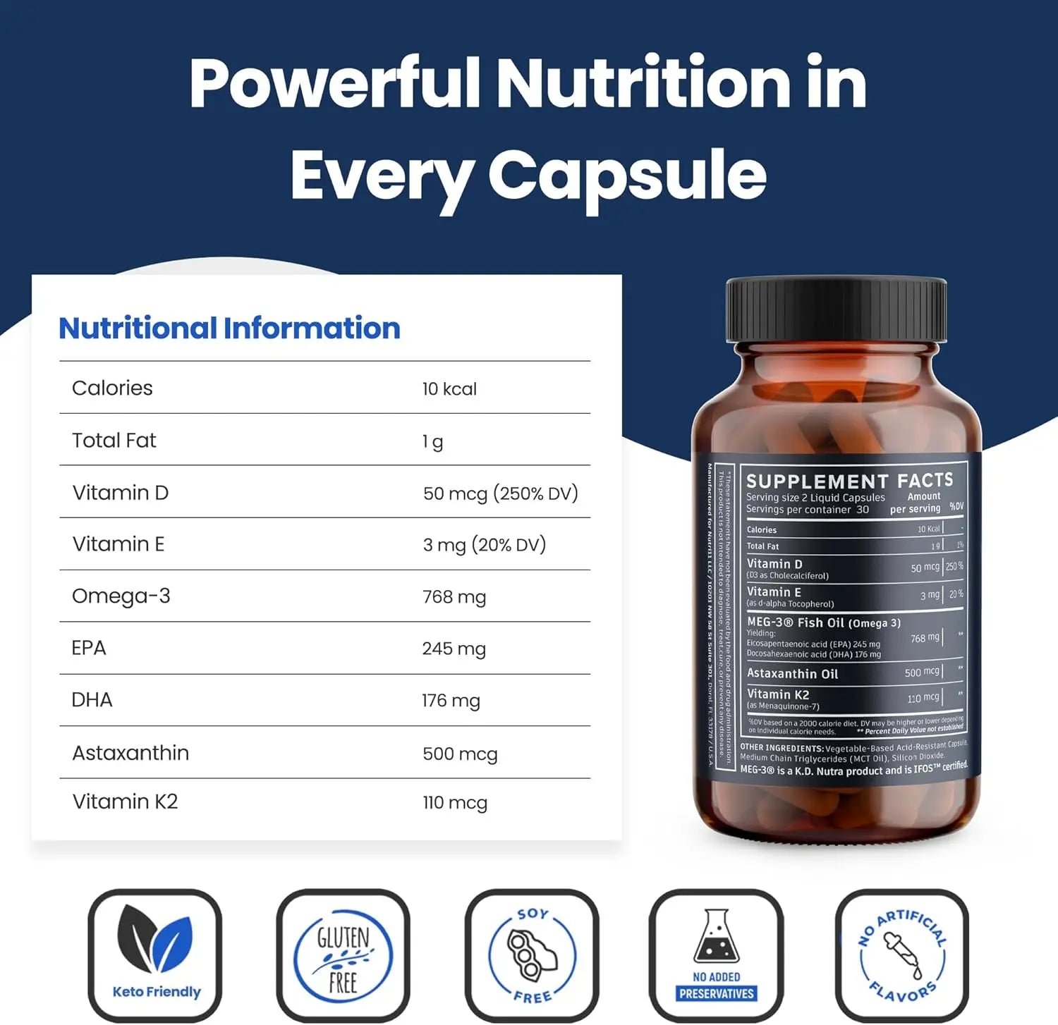 Omega 3 + D3 + K2 with Astaxanthin Nutri11